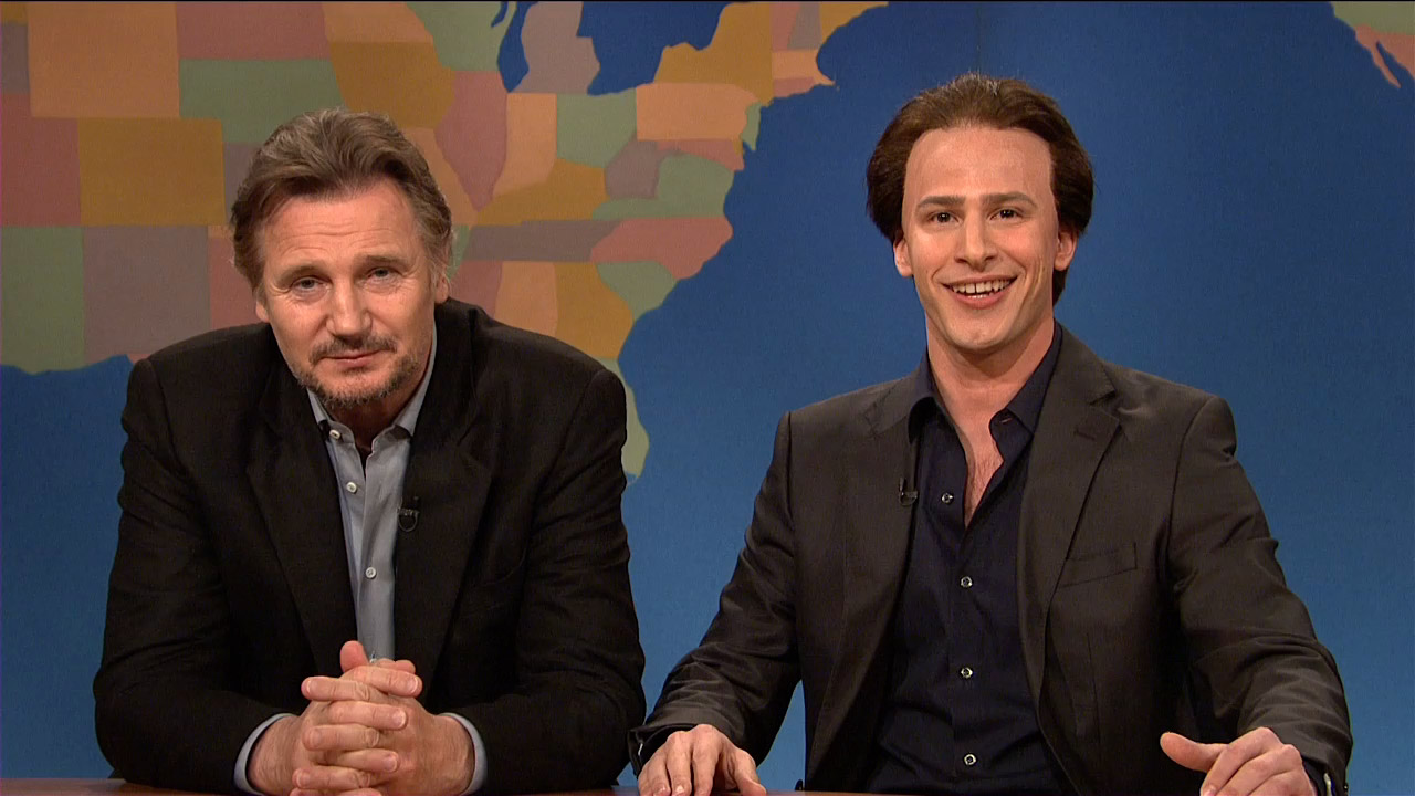 Watch Weekend Update Get In The Cage With Nicolas Cage And Liam Neeson From Saturday Night Live