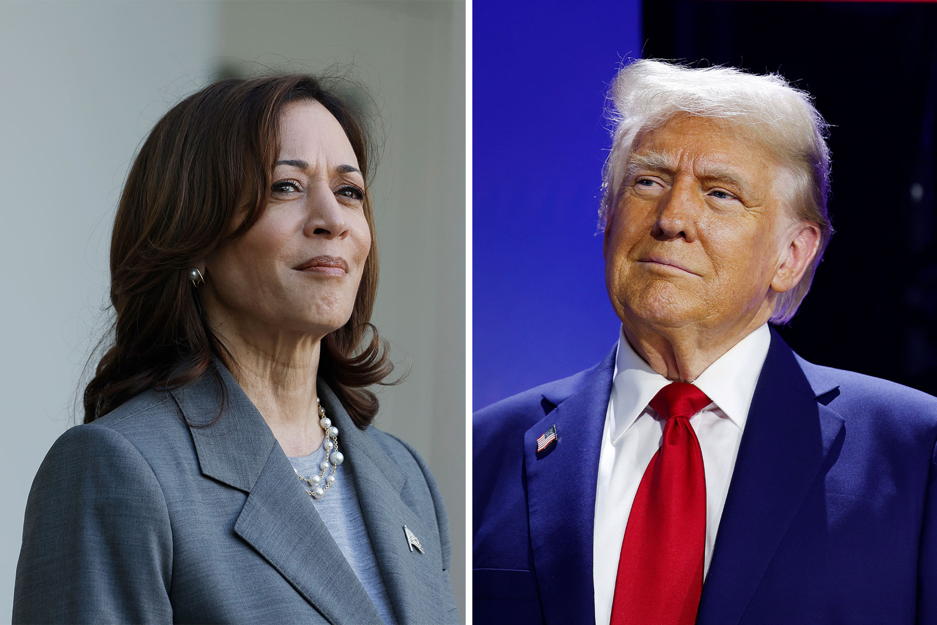 A split of Kamala Harris and Donald Trump.