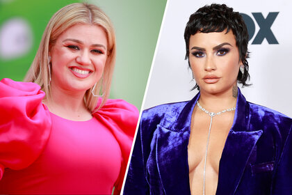 Split image of Kelly Clarkson and Demi Lovato