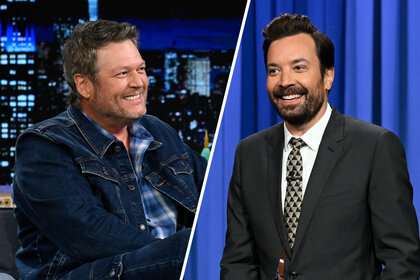 Split image of Blake Shelton and Jimmy Fallon