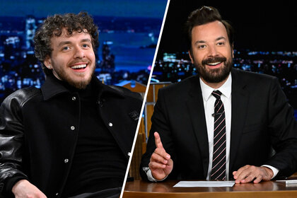 Split image of Jack Harlow and Jimmy Fallon