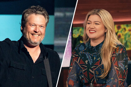 split image of Kelly Clarkson and Blake Shelton