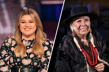 Split image of Kelly Clarkson and Joni Mitchell