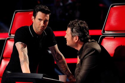 Adam Levine and Blake Shelton appear on The Voice.