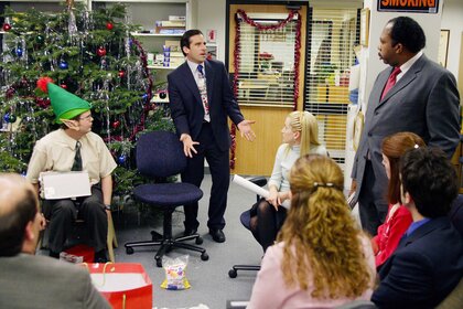 Dwight Schrute, Michael Scott, Angela Martin and Stanley Hudson appear during The Office.