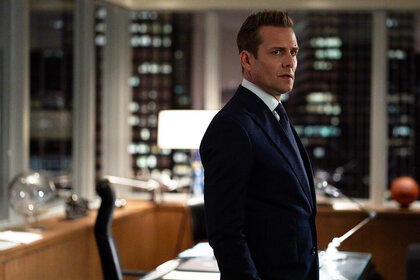 Harvey Spector (Gabriel Macht) looks somber during a scene from Suits