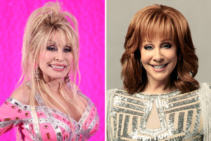 A split of Dolly Parton and Reba McEntire