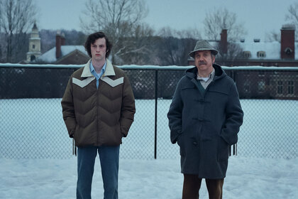 Dominic Sessa stars as Angus Tully and Paul Giamatti as Paul Hunham in director Alexander Payne’s THE HOLDOVERS