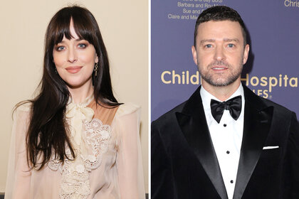 A split of Dakota Johnson and Justin Timberlake