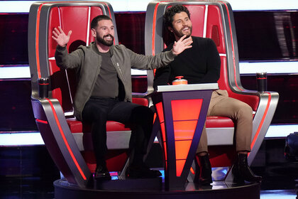 Dan + Shay react to a performer during The Voice Season 25 Episode 9