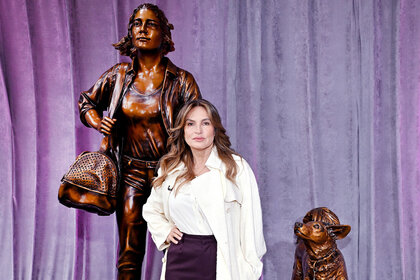 Mariska Hargitay helps Purina unveil “Courageous Together,” a new statue by Kristen Visbal in NYC