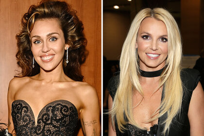 A split of Miley Cyrus and Britney Spears