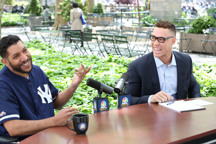 NY Yankees outfielder Aaron Judge talks with Yankees fans during a segment on The Tonight Show Starring Jimmy Fallon Episode 675