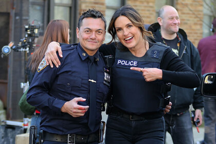 Eddie Hargitay and Mariska Hargitay on set of Law and Order: Special Victims Unit