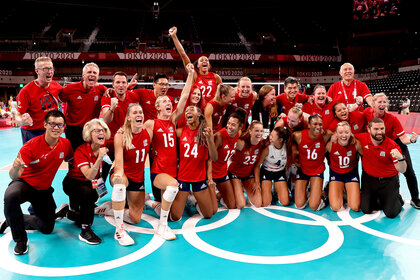 The USA Volleyball team during the Women's Gold Medal Match at the Tokyo 2020 Olympic Games
