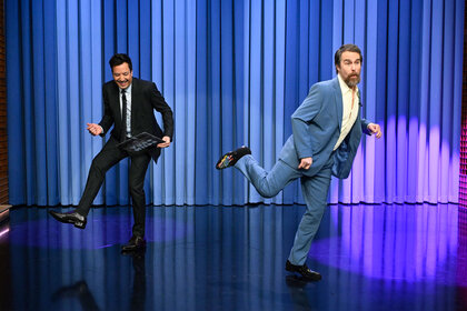 Jimmy Fallon and Sam Rockwell dance during The Tonight Show Starring Jimmy Fallon Episode 1915