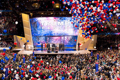 Balloons drop on the stage at the 2016 Republican National Convention