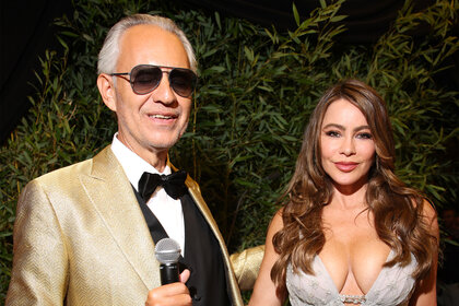 Andrea Bocelli and Sofia Vergara pose together at The Fab Thirties Event