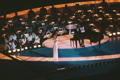 Celine Dion performs at the opening ceremony of the 1996 olympics in Atlanta