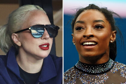 A split of Lady Gaga and Simone Biles