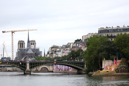 A view of the Notre-Dame Cathedral during the 2024 Olympics Opening Ceremony