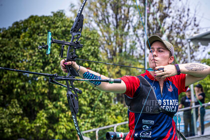 Casey Kaufhold of USA during the Women's recurve finals during the 2024 Pan American Championships