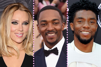 A split of Scarlett Johansson, Anthony Mackie, and Chadwick Boseman.