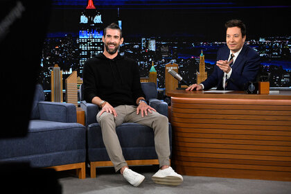 Michael Phelps during an interview with host Jimmy Fallon on The Tonight ShoW