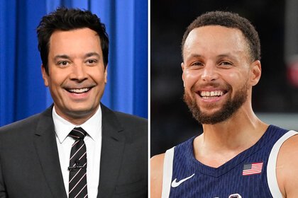 A split of Jimmy Fallon and Steph Curry