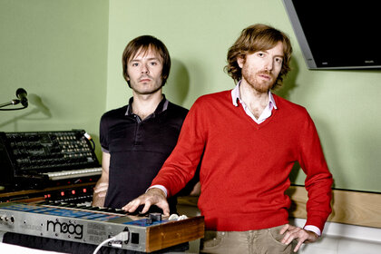 Photo of Jean-Benoit Dunckel (L) and Nicolas Godin of French electronica duo Air, taken on October 29, 2009.