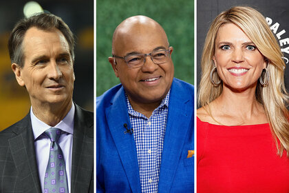 Split of Chris Collinsworth, Mike Tirico, and Melissa Stark