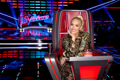 Gwen Stefani sits in her coaches chair during the Season 26 premiere