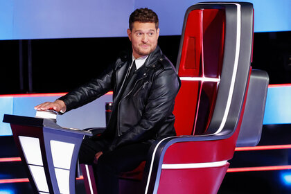 Michael Bublé hits the button to spin his chair on The Voice Season 26 Episode 4.