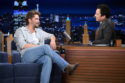 Luke Grimes during an interview with host Jimmy Fallon