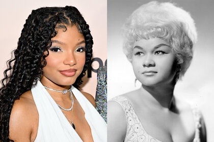 A split featuring Halle Bailey and Etta James.