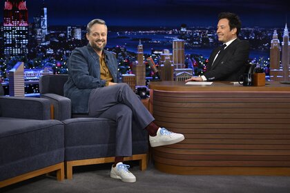 Nate Bargatze smiles during an interview with Jimmy Fallon on The Tonight Show Starring Jimmy Fallon Episode 2071.