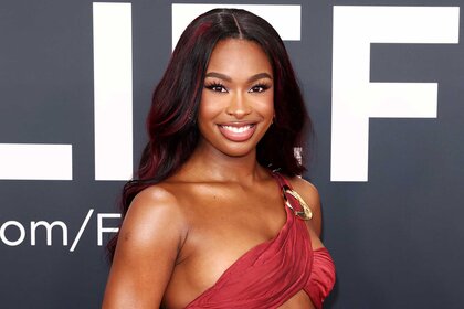 Coco Jones posing at the 67th Annual Grammy Awards red carpet in Los Angeles, California