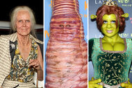 a 3 way split of Heidi Klum in her Halloween Costumes