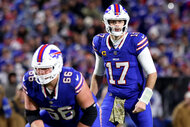 Josh Allen of the Buffalo Bills during a play on the field