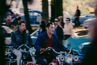 Austin Butler as Benny and Tom Hardy as Johnny in The Bikeriders