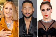 A split of Celine Dion, John Legend and Lady Gaga