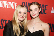 Dakota Fanning and Elle Fanning pose at the opening night after party for the play "Appropriate"