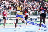 Noah Lyles of the United States crosses the finish line winning a men's 200m