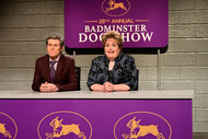 Willem Dafoe and Aidy Bryant during the Dog Show sketch on SNL Episode 1817