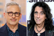 A split of Steve Carell and Alice Cooper