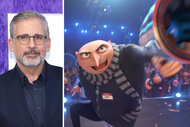 A split of Steve Carell and Gru from Despicable Me 4