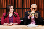 Aidy Bryant and Alex Moffat during a sketch on Saturday Night Live