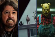 A collage featuring stills from Studio 666 (2022), It Follows (2015), and Winnie-the-Pooh: Blood & Honey II (2024).