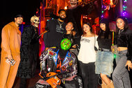 Miguel Harichi, Karl-Anthony Towns, Jordyn Woods, Leah Kateb, Jodie Woods, and Kimora Nicole at Halloween Horrow Nights