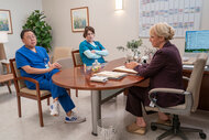 Rene Alex and Joyce all sit and talk on St. Denis Medical Season 1 Episode 16